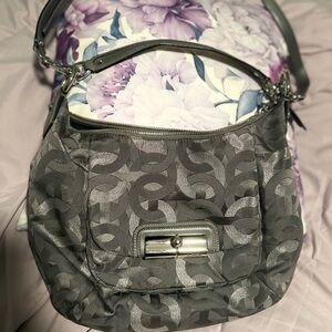 Coach Kristin Chainlink Shoulder Hobo Bag Gunmetal and Silver